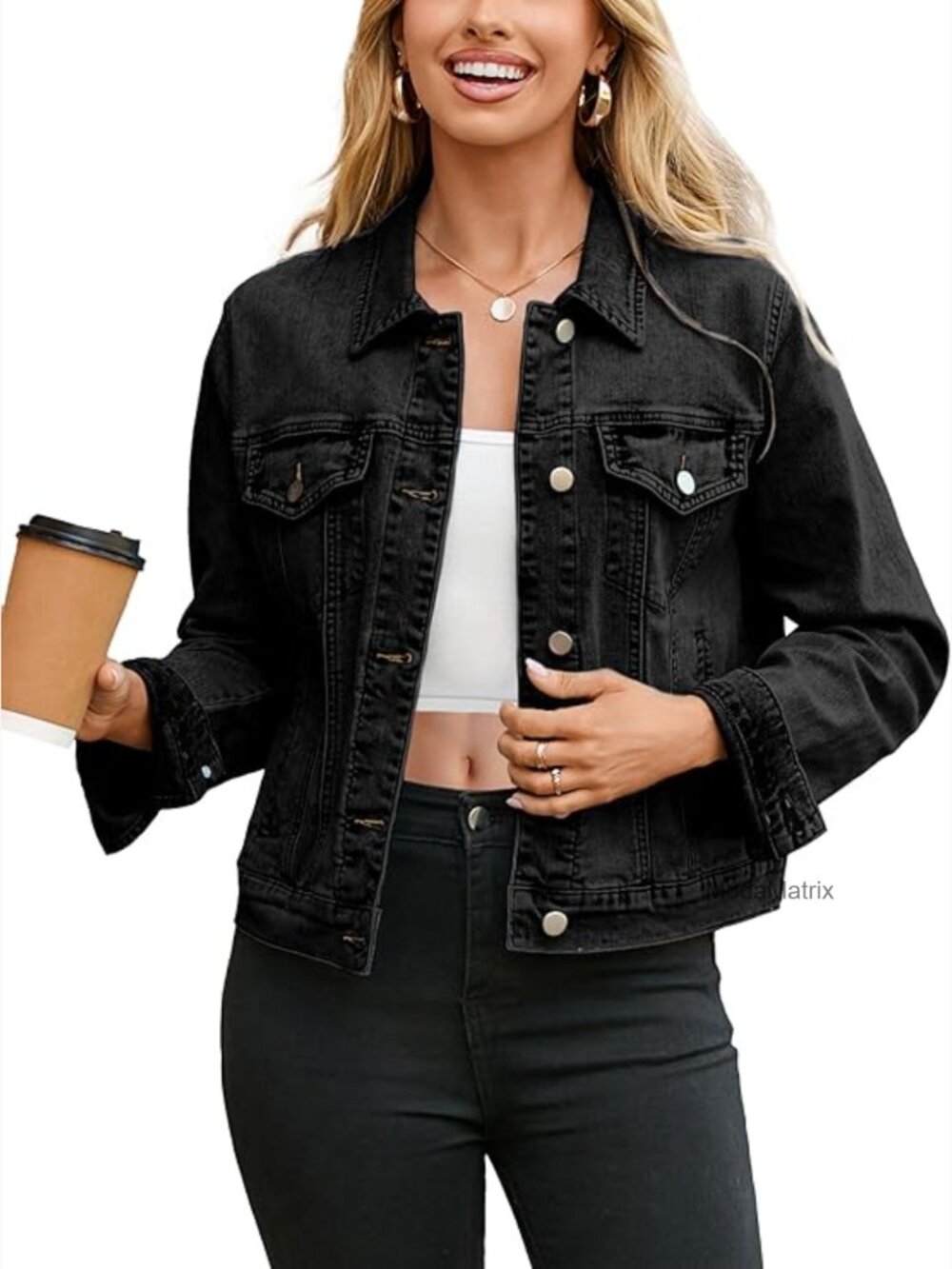 Denim Jacket Long Sleeve Button Down Fitted Western Coat with Pockets
